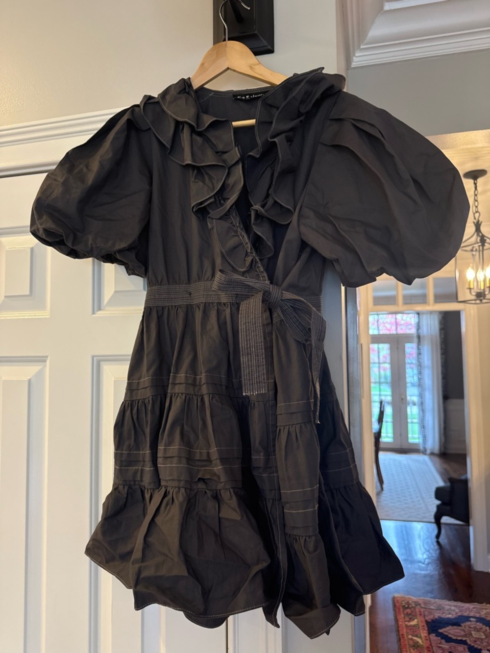 Women’s Ruffle Wrap Dress in Charcoal Gray